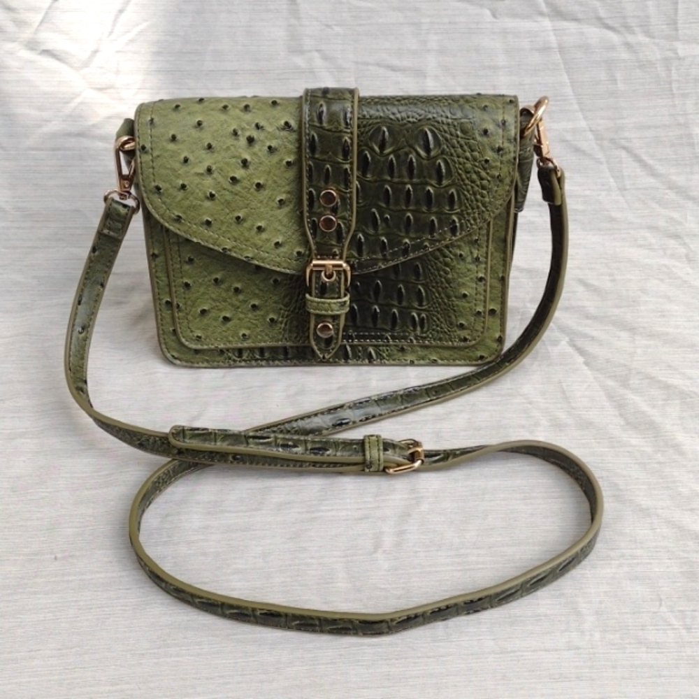 Faux Leather crocodile olive green purse